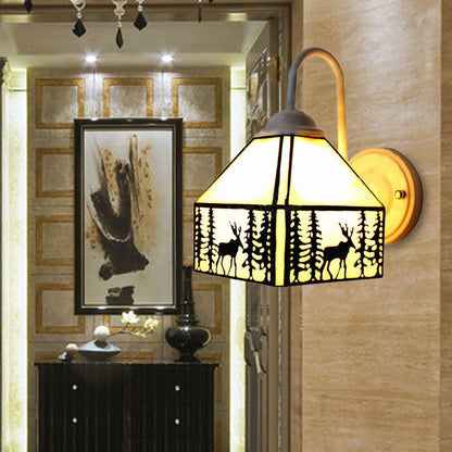 Frendorf | Lodge Style Deer Wandmontage Licht Beige Glas 1 Licht Wand Sconces Verlichting voor Woonkamer