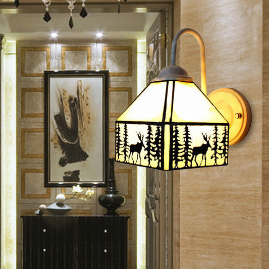 Frendorf | Lodge Style Deer Wandmontage Licht Beige Glas 1 Licht Wand Sconces Verlichting voor Woonkamer