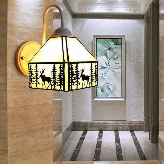 Frendorf | Lodge Style Deer Wandmontage Licht Beige Glas 1 Licht Wand Sconces Verlichting voor Woonkamer