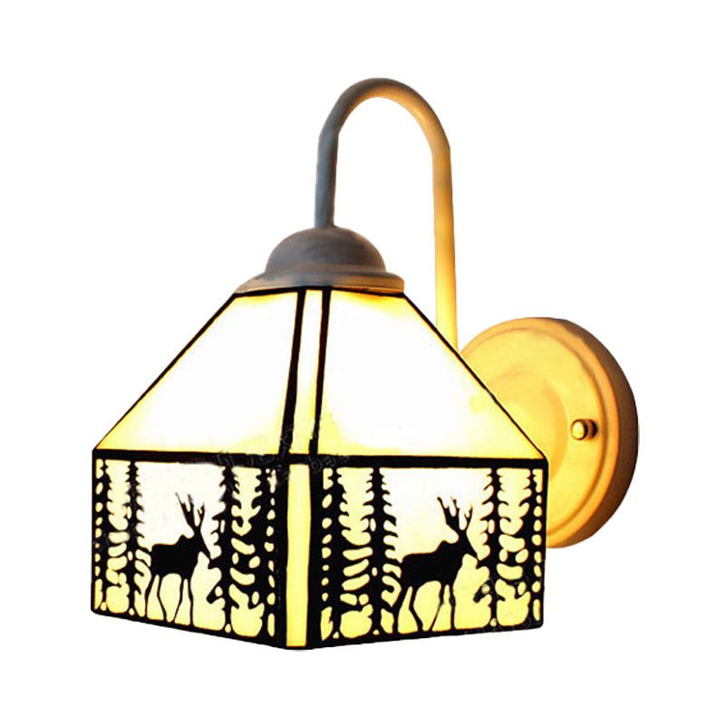 Frendorf | Lodge Style Deer Wandmontage Licht Beige Glas 1 Licht Wand Sconces Verlichting voor Woonkamer