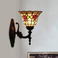 Frendorf | Flared Wandlamp Sconces 1 Bulb Geëtst Glas Tiffany Stijl Wand Gemonteerde Lamp in Rood/Roze/Blauw met Bloemmotief
