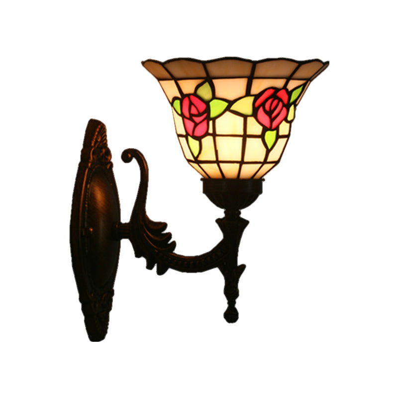 Frendorf | Flared Wandlamp Sconces 1 Bulb Geëtst Glas Tiffany Stijl Wand Gemonteerde Lamp in Rood/Roze/Blauw met Bloemmotief
