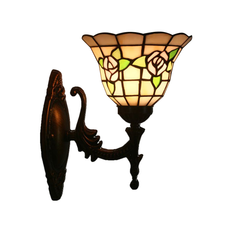 Frendorf | Flared Wandlamp Sconces 1 Bulb Geëtst Glas Tiffany Stijl Wand Gemonteerde Lamp in Rood/Roze/Blauw met Bloemmotief