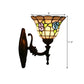 Frendorf | Flared Wandlamp Sconces 1 Bulb Geëtst Glas Tiffany Stijl Wand Gemonteerde Lamp in Rood/Roze/Blauw met Bloemmotief