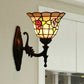 Frendorf | Flared Wandlamp Sconces 1 Bulb Geëtst Glas Tiffany Stijl Wand Gemonteerde Lamp in Rood/Roze/Blauw met Bloemmotief