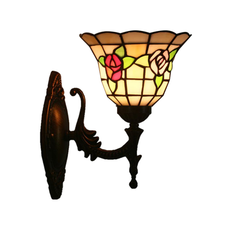 Frendorf | Flared Wandlamp Sconces 1 Bulb Geëtst Glas Tiffany Stijl Wand Gemonteerde Lamp in Rood/Roze/Blauw met Bloemmotief