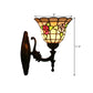 Frendorf | Flared Wandlamp Sconces 1 Bulb Geëtst Glas Tiffany Stijl Wand Gemonteerde Lamp in Rood/Roze/Blauw met Bloemmotief