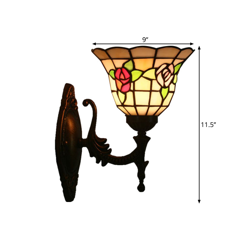 Frendorf | Flared Wandlamp Sconces 1 Bulb Geëtst Glas Tiffany Stijl Wand Gemonteerde Lamp in Rood/Roze/Blauw met Bloemmotief