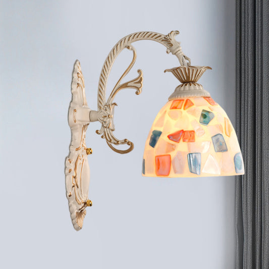 Frendorf | 1/2-Licht Wandschlampen Barocke Kuppel Muschel Mosaik Muster Wandlampe mit gebogenem Arm in Weiß