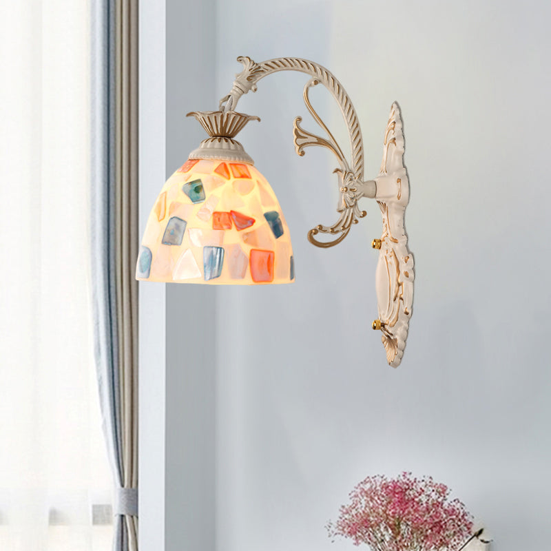 Frendorf | 1/2-Licht Wandschlampen Barocke Kuppel Muschel Mosaik Muster Wandlampe mit gebogenem Arm in Weiß