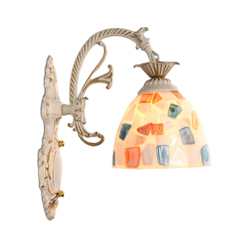 Frendorf | 1/2-Licht Wandschlampen Barocke Kuppel Muschel Mosaik Muster Wandlampe mit gebogenem Arm in Weiß