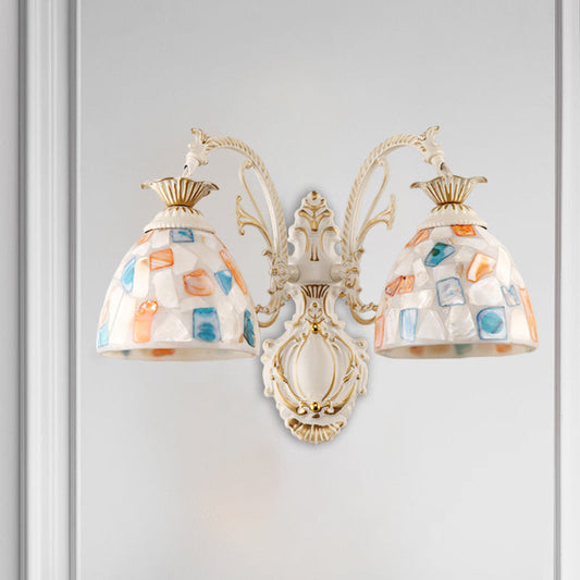 Frendorf | 1/2-Licht Wandschlampen Barocke Kuppel Muschel Mosaik Muster Wandlampe mit gebogenem Arm in Weiß