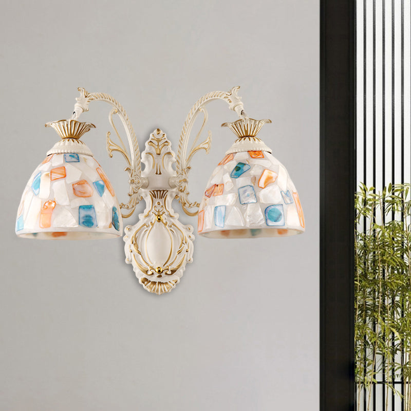 Frendorf | 1/2-Licht Wandschlampen Barocke Kuppel Muschel Mosaik Muster Wandlampe mit gebogenem Arm in Weiß