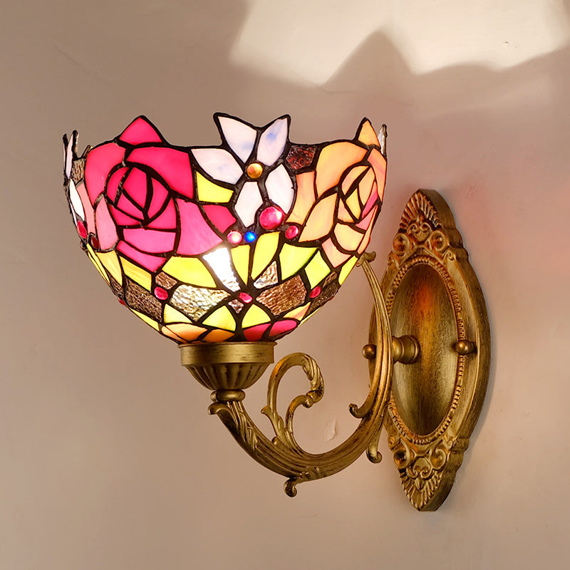 Frendorf | Gold 1 Hoofd Wandverlichting Ideeën Victoriaanse Gegraveerde Glas Kom Schaduw Wandmontage Verlichtingsarmatuur met Bloemblaadjespatroon