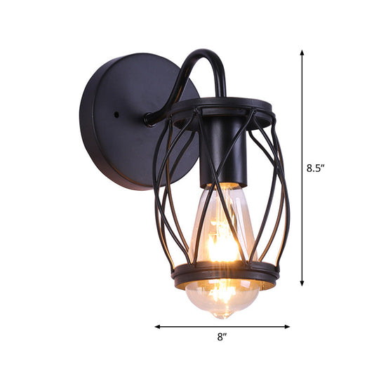 Frendorf | Taille Trommel Rahmen Restaurant Wandlampe Vintage Metallic 1 Licht Schwarz Wandmontage Beleuchtung Fixture