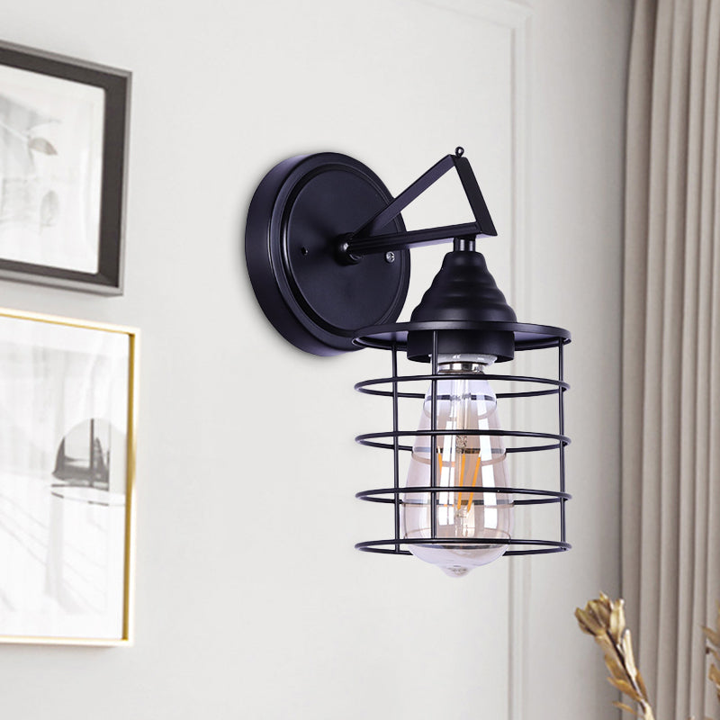 Frendorf | Metaal Cilindrisch Frame Wandlamp Boerderij 1 Peertje Eetkamer Wandgemonteerde Lamp in Zwart