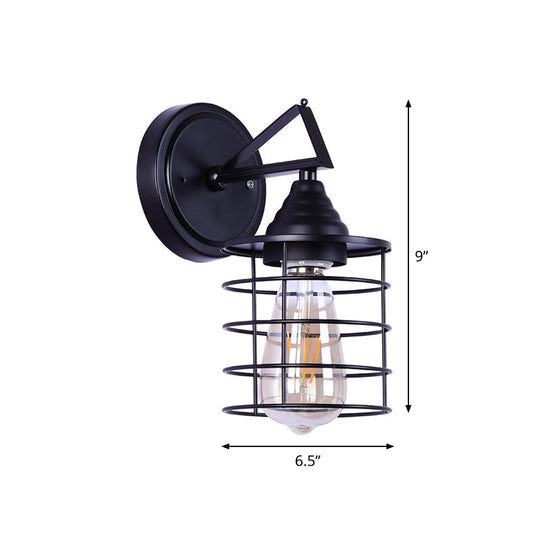Frendorf | Metaal Cilindrisch Frame Wandlamp Boerderij 1 Peertje Eetkamer Wandgemonteerde Lamp in Zwart