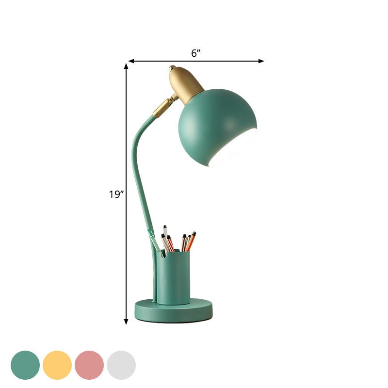 Metallkuppierte Nachttischlampe Macaron 1-Kopf Weiß/Rosa/Gelb Lese Tischlicht mit röhrenförmigem Stiftehalter Design