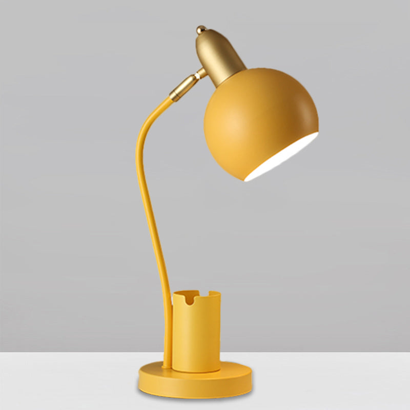 Metallkuppierte Nachttischlampe Macaron 1-Kopf Weiß/Rosa/Gelb Lese Tischlicht mit röhrenförmigem Stiftehalter Design