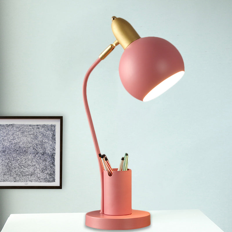Metallkuppierte Nachttischlampe Macaron 1-Kopf Weiß/Rosa/Gelb Lese Tischlicht mit röhrenförmigem Stiftehalter Design
