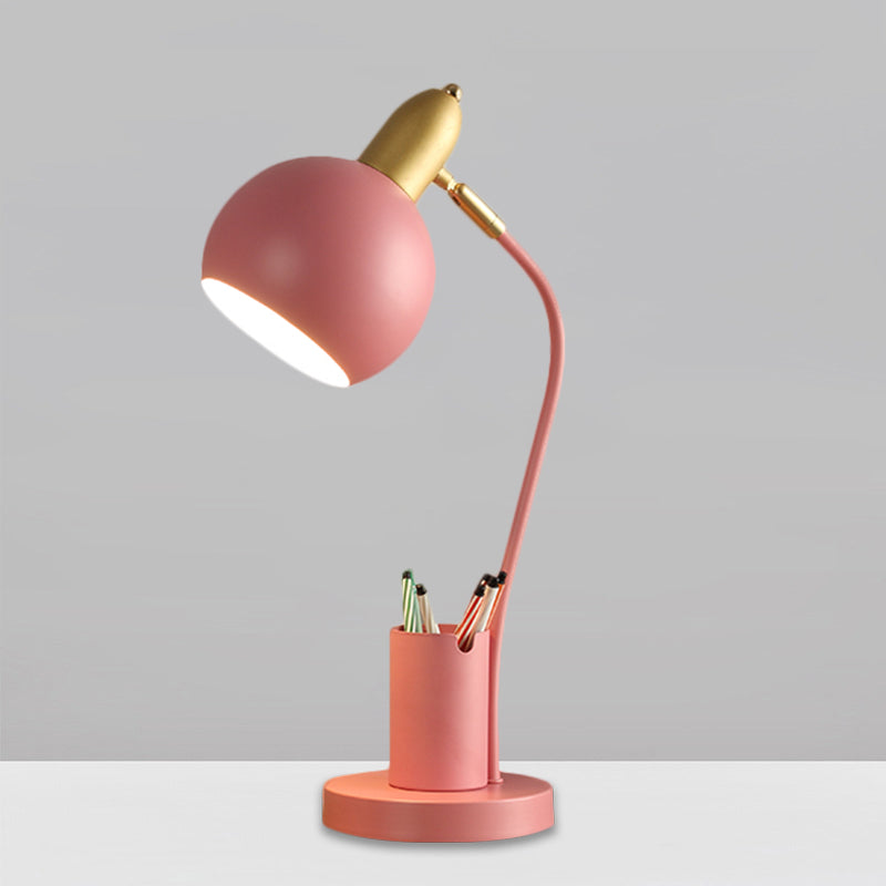 Metallkuppierte Nachttischlampe Macaron 1-Kopf Weiß/Rosa/Gelb Lese Tischlicht mit röhrenförmigem Stiftehalter Design