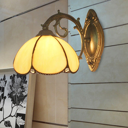 Frendorf | Florale Wandleuchte Buntglas 1 Licht Tiffany Stil Wandlampe in Blau/Beige für Schlafzimmer