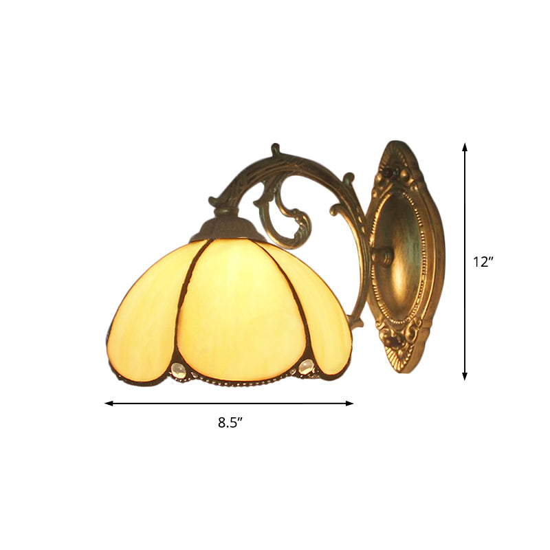 Frendorf | Florale Wandleuchte Buntglas 1 Licht Tiffany Stil Wandlampe in Blau/Beige für Schlafzimmer