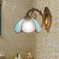 Frendorf | Florale Wandleuchte Buntglas 1 Licht Tiffany Stil Wandlampe in Blau/Beige für Schlafzimmer