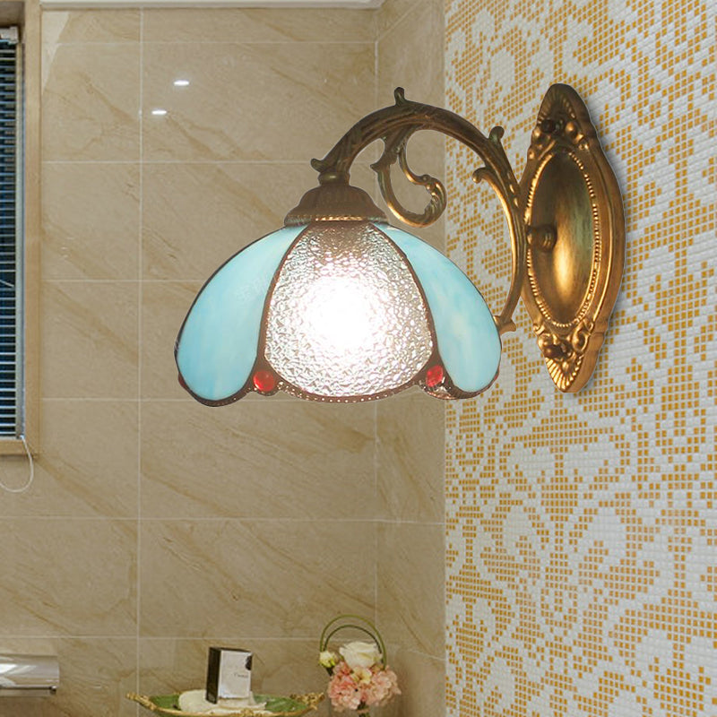Frendorf | Florale Wandleuchte Buntglas 1 Licht Tiffany Stil Wandlampe in Blau/Beige für Schlafzimmer