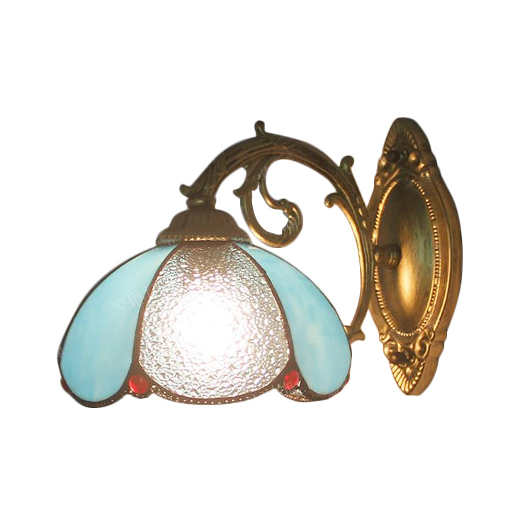 Frendorf | Florale Wandleuchte Buntglas 1 Licht Tiffany Stil Wandlampe in Blau/Beige für Schlafzimmer