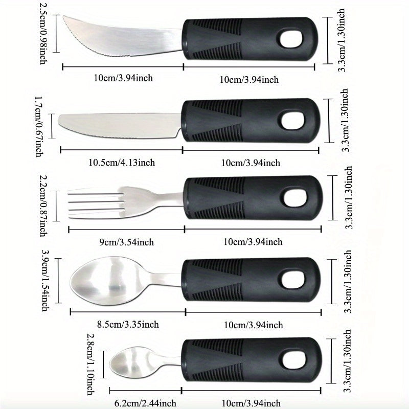 Adaptive Utensilien für Senioren – Große Löffel, Gabel, Messer mit Anti-Schock, rutschfesten Griffen, Edelstahlbesteck für Handzittern und Arthritis