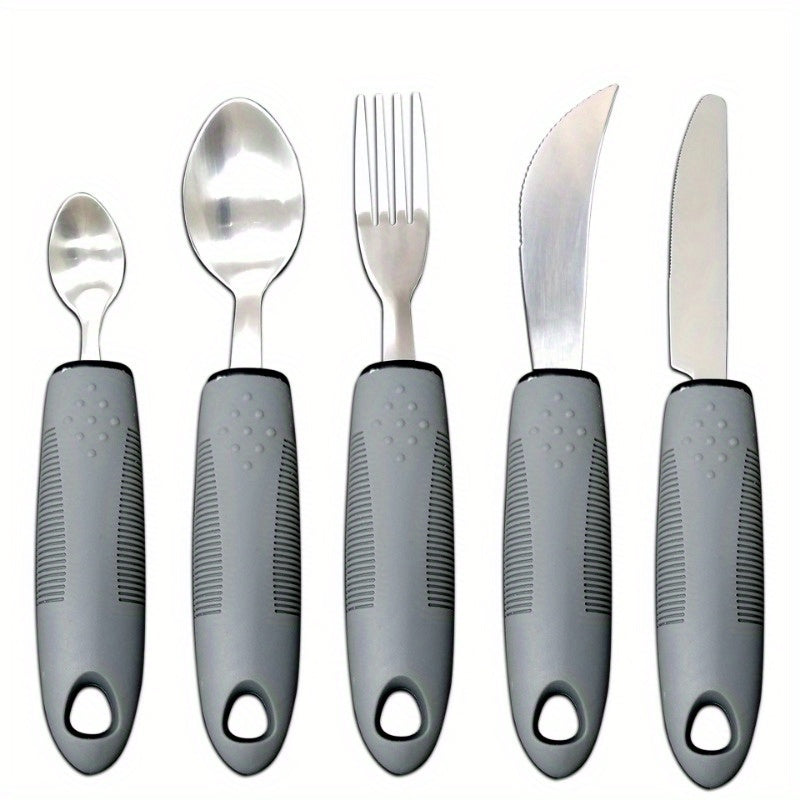 Adaptive Utensilien für Senioren – Große Löffel, Gabel, Messer mit Anti-Schock, rutschfesten Griffen, Edelstahlbesteck für Handzittern und Arthritis