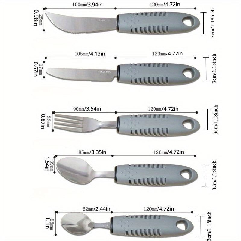 Adaptive Utensilien für Senioren – Große Löffel, Gabel, Messer mit Anti-Schock, rutschfesten Griffen, Edelstahlbesteck für Handzittern und Arthritis