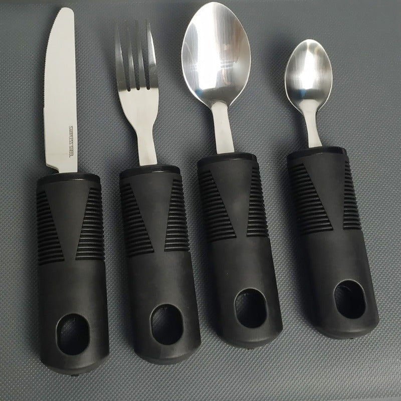 Adaptive Utensilien für Senioren – Große Löffel, Gabel, Messer mit Anti-Schock, rutschfesten Griffen, Edelstahlbesteck für Handzittern und Arthritis