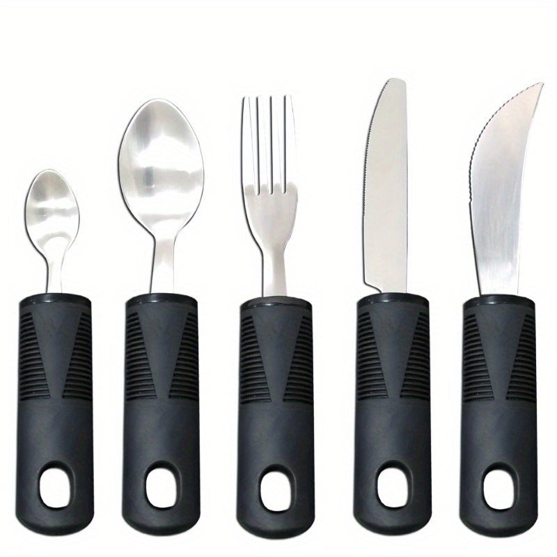 Adaptive Utensilien für Senioren – Große Löffel, Gabel, Messer mit Anti-Schock, rutschfesten Griffen, Edelstahlbesteck für Handzittern und Arthritis