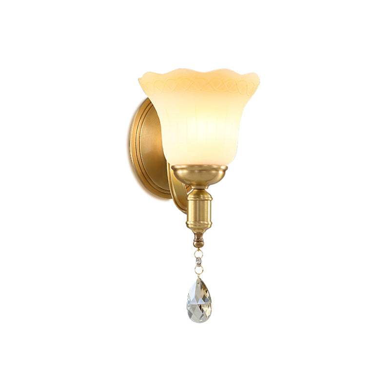 Frendorf | Blossom Opake Glas Wandlamp Retro Stijl 1/2-Kop Gouden Wandverlichting Ideeën met Kristal Druppel