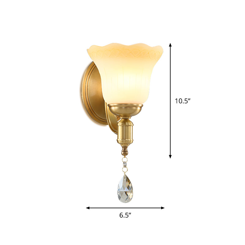 Frendorf | Blossom Opake Glas Wandlamp Retro Stijl 1/2-Kop Gouden Wandverlichting Ideeën met Kristal Druppel