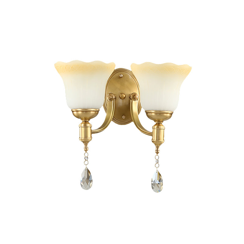 Frendorf | Blossom Opake Glas Wandlamp Retro Stijl 1/2-Kop Gouden Wandverlichting Ideeën met Kristal Druppel
