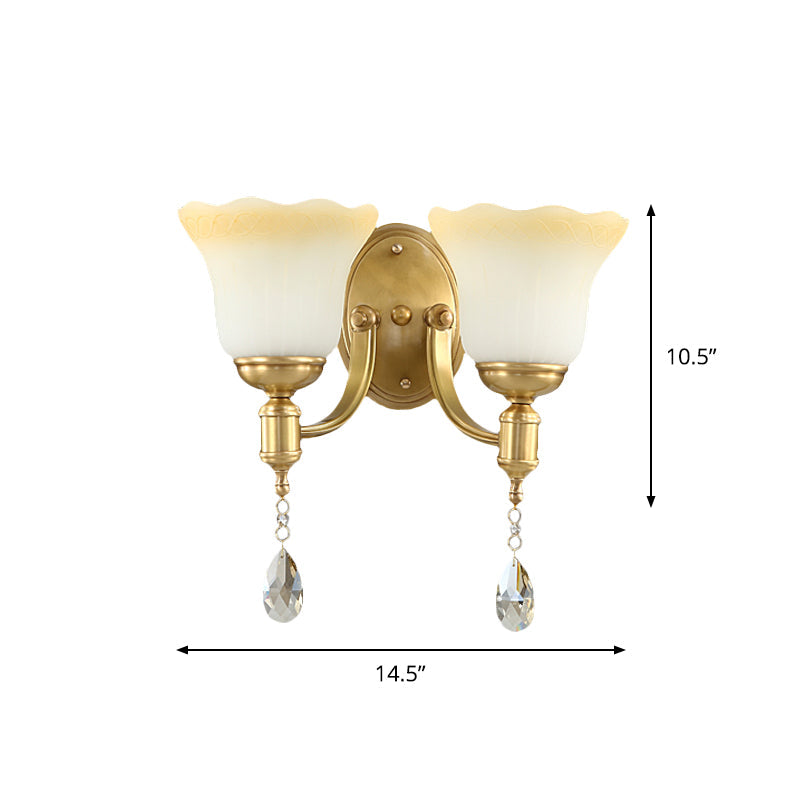 Frendorf | Blossom Opake Glas Wandlamp Retro Stijl 1/2-Kop Gouden Wandverlichting Ideeën met Kristal Druppel
