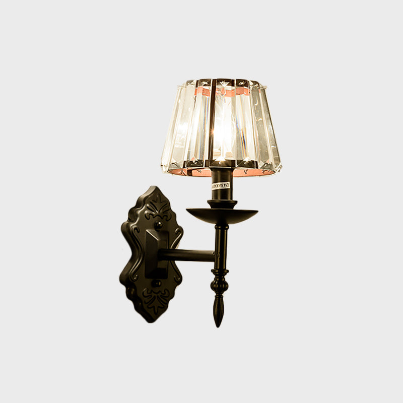 Frendorf | Kegel Wandlamp Eenvoudige Kristallen Prisms 1/2-Kop Zwarte Wandlamp met Kaarsenhouder Ontwerp