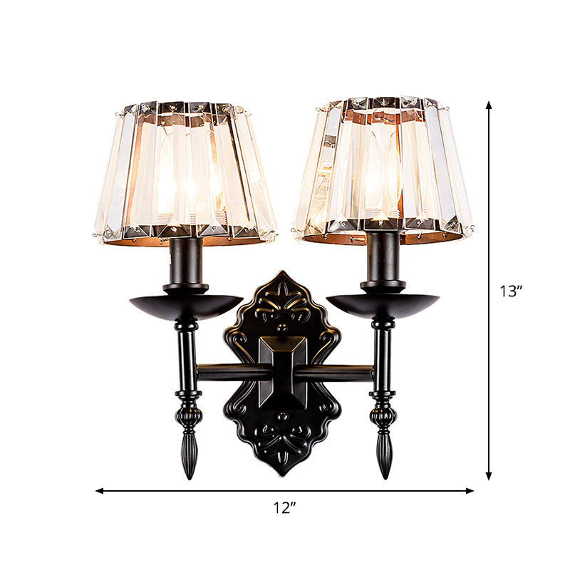 Frendorf | Kegel Wandlamp Eenvoudige Kristallen Prisms 1/2-Kop Zwarte Wandlamp met Kaarsenhouder Ontwerp