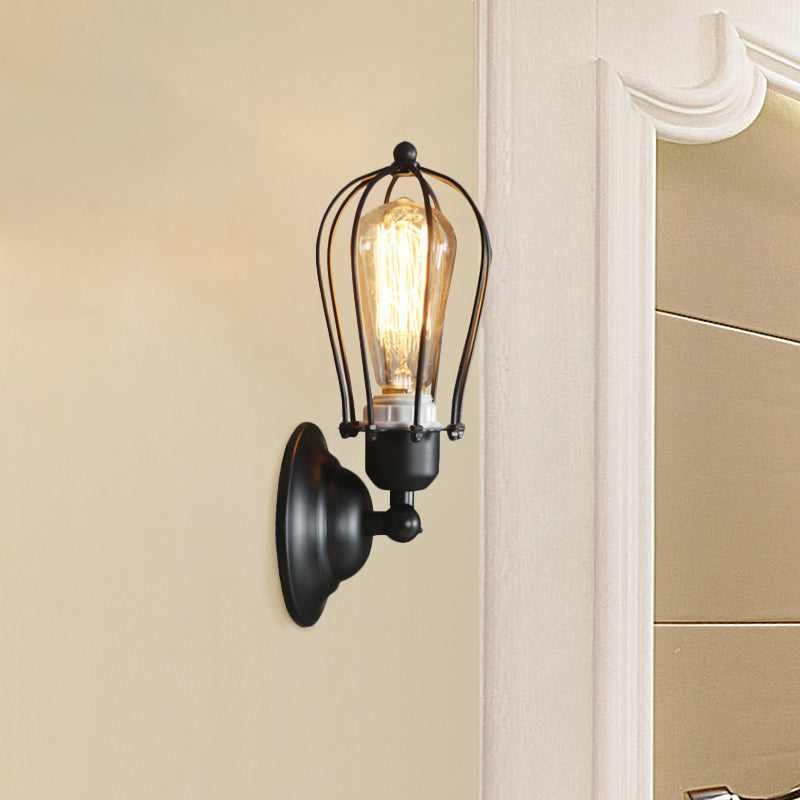 Frendorf | Metallisches ovales Käfig Wandmontierte Lampe Landhaus 1-Licht Restaurant Wandbeleuchtung Fixture in Antikbronze/Schwarz