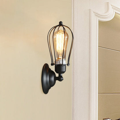 Frendorf | Metallisches ovales Käfig Wandmontierte Lampe Landhaus 1-Licht Restaurant Wandbeleuchtung Fixture in Antikbronze/Schwarz