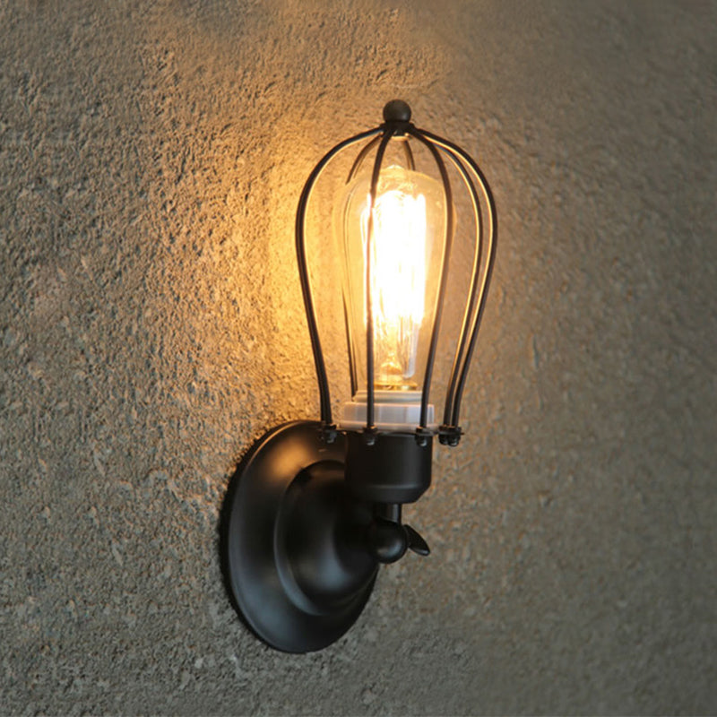 Frendorf | Metallisches ovales Käfig Wandmontierte Lampe Landhaus 1-Licht Restaurant Wandbeleuchtung Fixture in Antikbronze/Schwarz