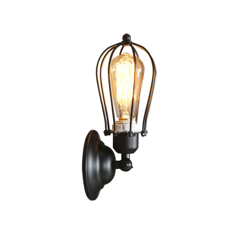 Frendorf | Metallisches ovales Käfig Wandmontierte Lampe Landhaus 1-Licht Restaurant Wandbeleuchtung Fixture in Antikbronze/Schwarz