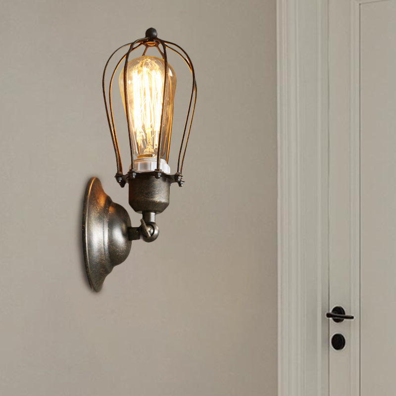Frendorf | Metallisches ovales Käfig Wandmontierte Lampe Landhaus 1-Licht Restaurant Wandbeleuchtung Fixture in Antikbronze/Schwarz
