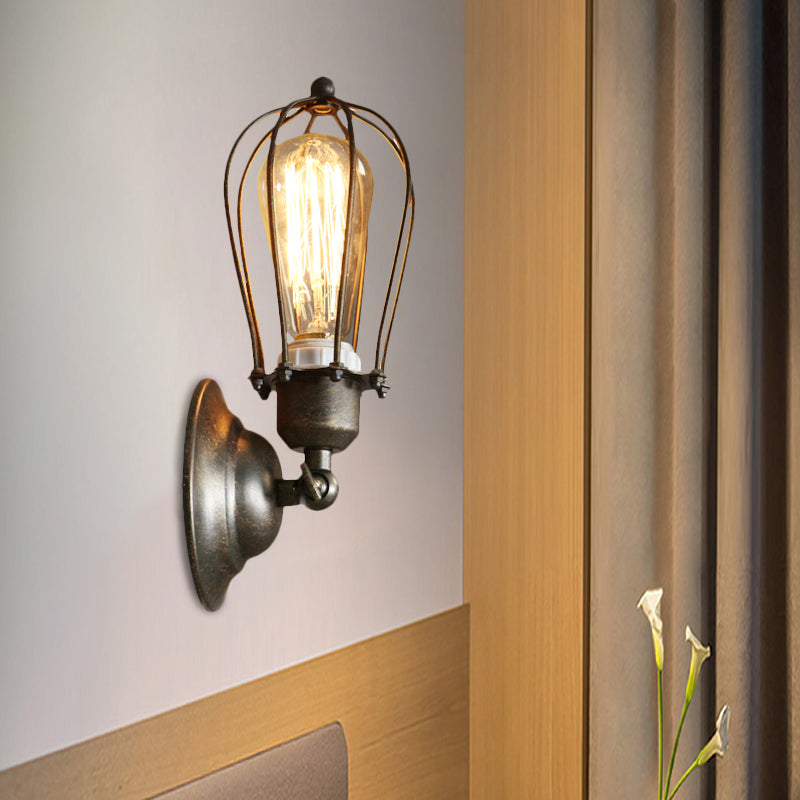 Frendorf | Metallisches ovales Käfig Wandmontierte Lampe Landhaus 1-Licht Restaurant Wandbeleuchtung Fixture in Antikbronze/Schwarz