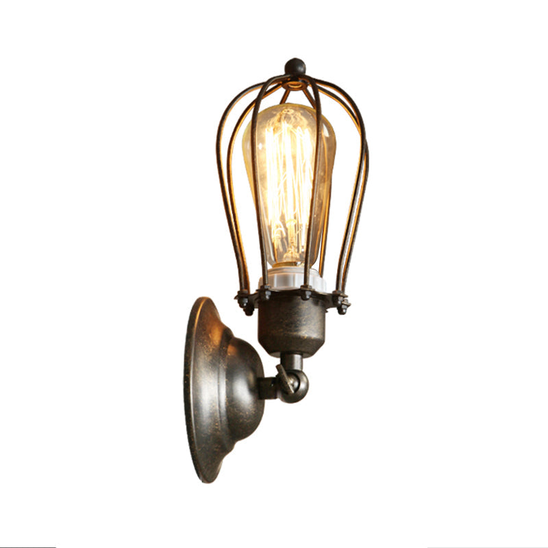 Frendorf | Metallisches ovales Käfig Wandmontierte Lampe Landhaus 1-Licht Restaurant Wandbeleuchtung Fixture in Antikbronze/Schwarz