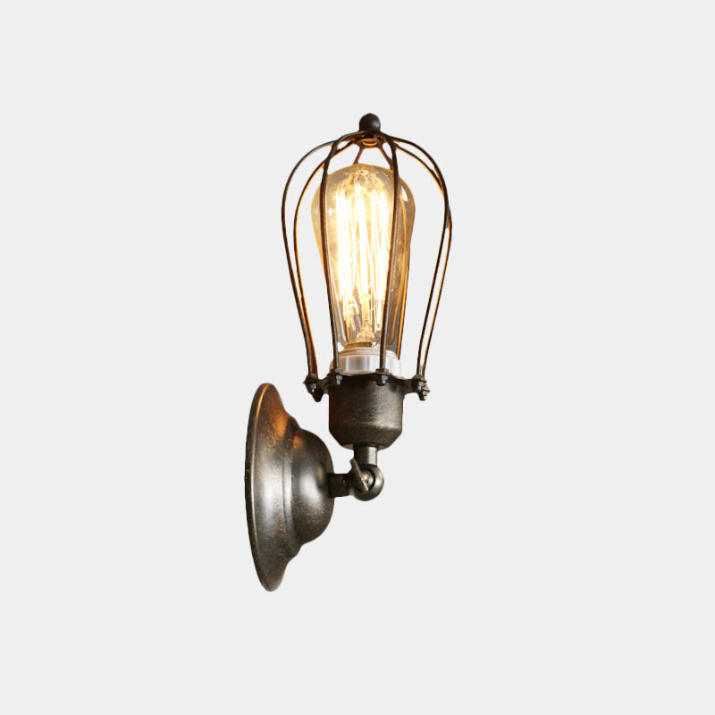 Frendorf | Metallisches ovales Käfig Wandmontierte Lampe Landhaus 1-Licht Restaurant Wandbeleuchtung Fixture in Antikbronze/Schwarz