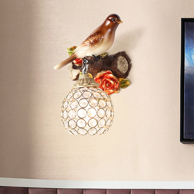 Frendorf | Bruine Enkele Gloeilamp Wandlamp Retro Stijl Duidelijke Kristal Versierde Bubble Vogel Ontworpen Wandgemonteerde Verlichting, Links/Rechts